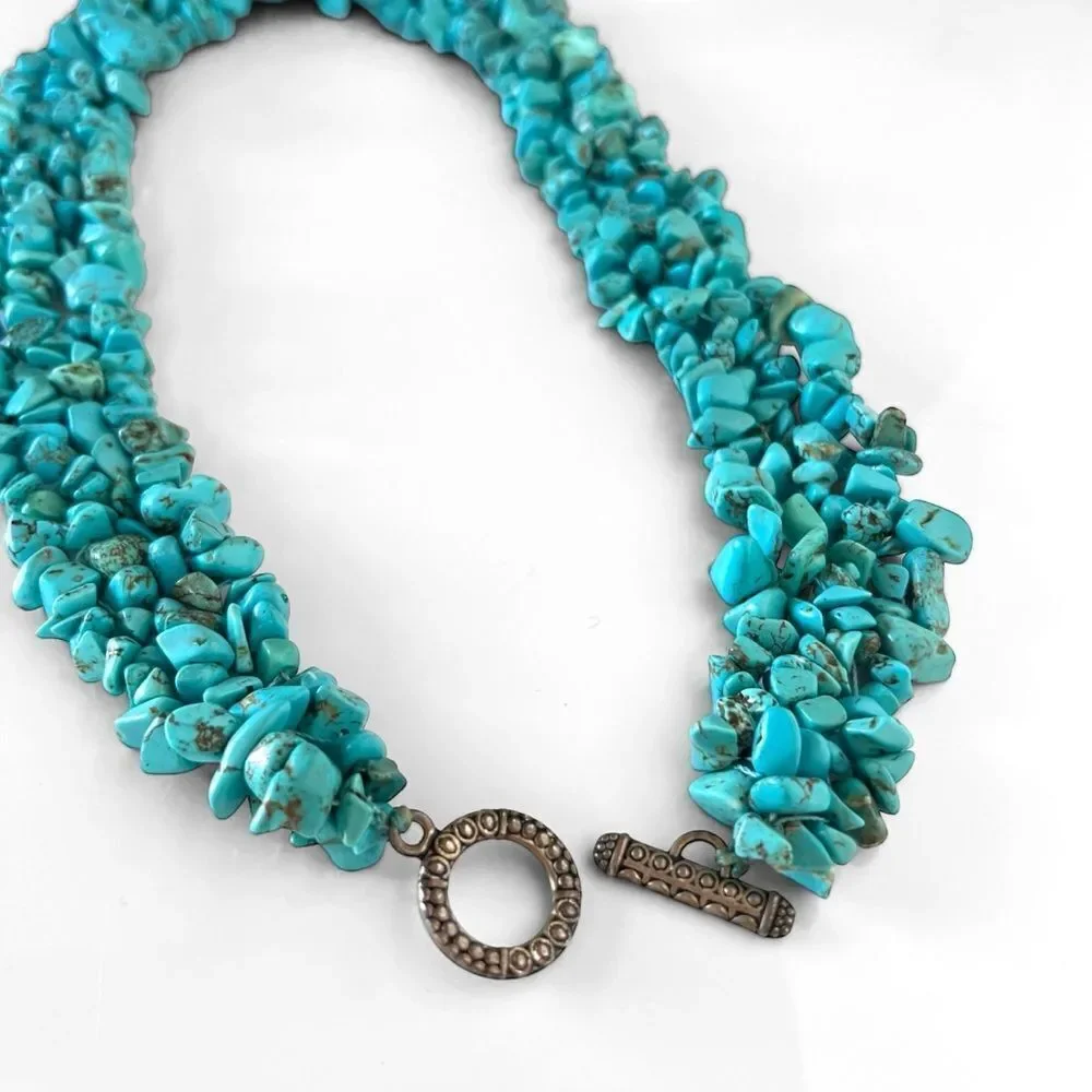 Turquoise Howlite Chip Bead Bib Statement Necklace